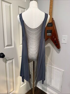 SKEMO Boho Gray Duster Vest Dramatic Chain Mesh Back Rayon Y2K Festival
